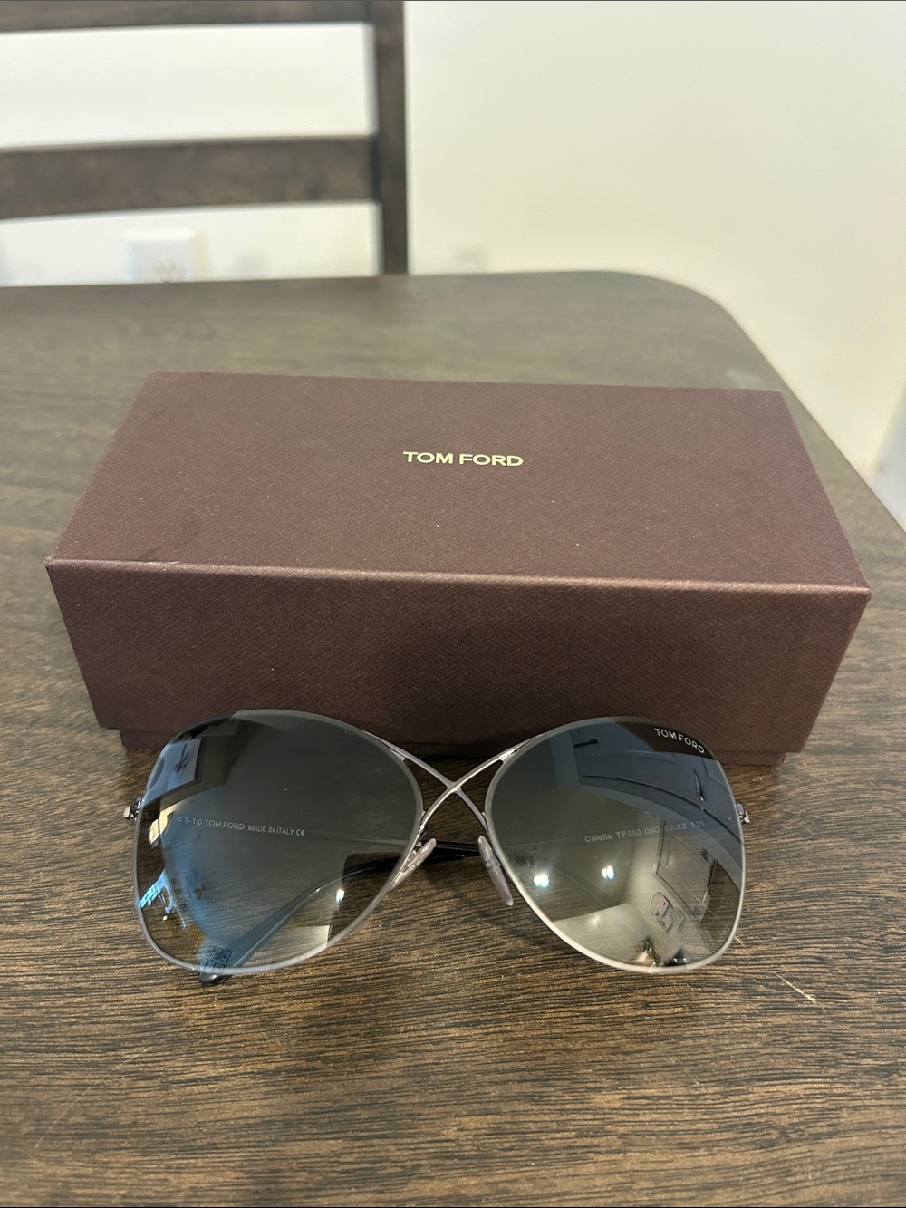 Tom Ford Colette TF 250 Silver Aviator Sunglasses with Gradient Gray Lenses